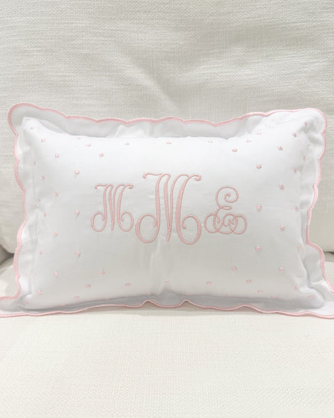 Scalloped Baby Pillow with Swiss Dots - pink