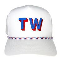 Junior Personalized Rope Hat - White with red and blue rope