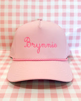 Personalized Rope hat - Pink with pink and white rope (5yr+)