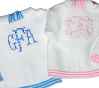 Personalized Zip Back Sweater - white with blue (6m-24m)