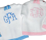 Personalized Zip Back Sweater - white with blue (6m-24m)