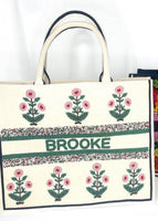 Raspberry Florals Personalized Beaded Tote (preorder)