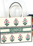 Raspberry Florals Personalized Beaded Tote (preorder)