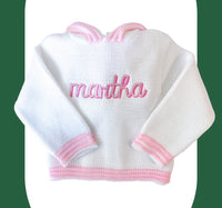 Personalized Zip Back Sweater - white with pink (12m, 18m, 24m)