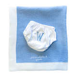 Monogrammed Knit Baby Blanket - Denim with Cream