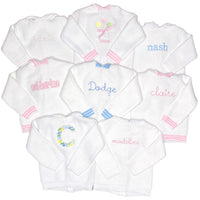 Personalized Zip Back Sweater - white with blue (6m-24m)