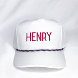 Junior Personalized Rope Hat - White with Navy/Red rope