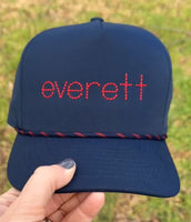 Junior Personalized Rope hat - Navy with navy and red rope