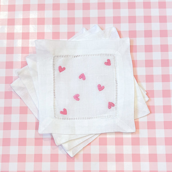 Mini Hearts Linen Cocktail Napkins (set of 4)