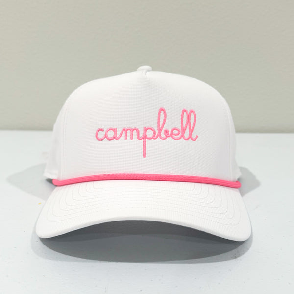 Personalized Rope hat - white with hot pink (5yr+)