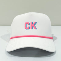 Personalized Rope hat - white with hot pink (5yr+)