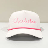 Personalized Rope hat - white with hot pink (5yr+)