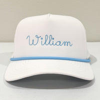 Personalized Rope hat - white with blue (5yr+)