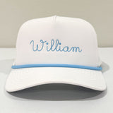 Personalized Rope hat - white with blue (5yr+)