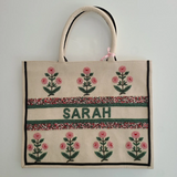 Raspberry Florals Personalized Beaded Tote (preorder)