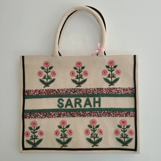 Raspberry Florals Personalized Tote (preorder)