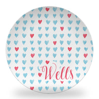 Red and Blue Hearts Tableware (melamine free, script name)