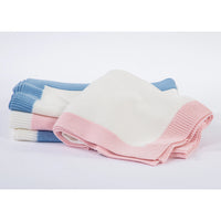 Monogrammed Knit Baby Blanket - Denim with Cream