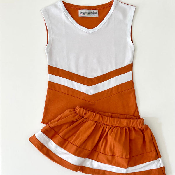 Personalized Burnt Orange Cheer outfit (sizes: 2, 4)
