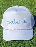 Junior Personalized Rope Hat - White (floss stitch)