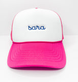 Monogrammed Hot Pink and White Rope Hat - Adult (floss stitch)