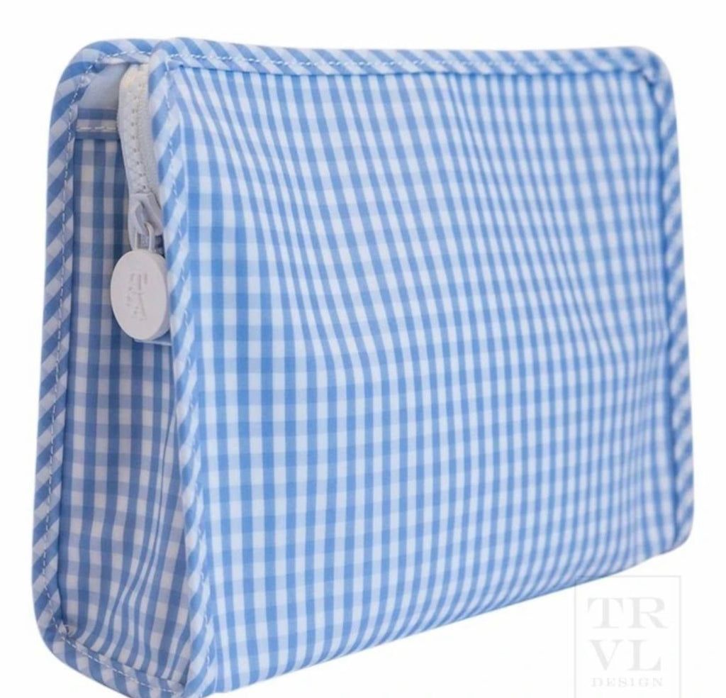 TRVL Medium Roadie Zip Pouch - Sky Gingham