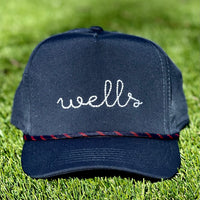 Junior Personalized Rope hat -navy (floss stitch)