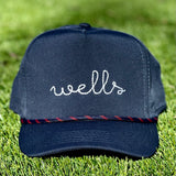 Adult Personalized Rope hat - Navy with navy and red rope