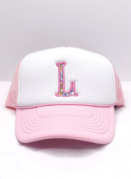 Liberty Floral Initial, Light Pink and White Rope Hat - Youth