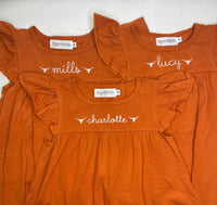 Personalized Flutter Sleeve Dress - Burnt Orange