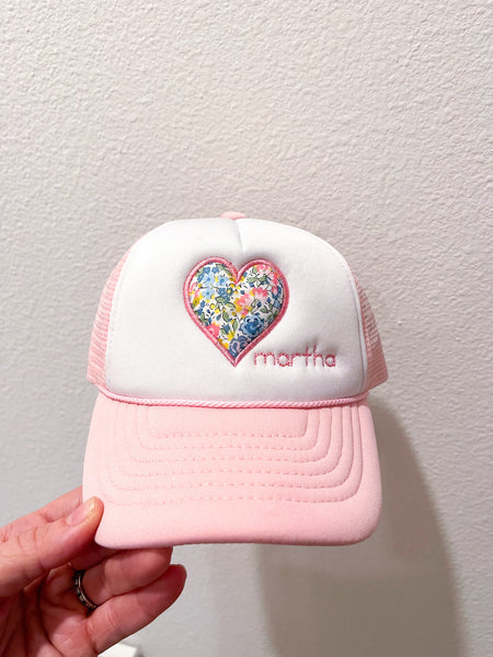 Liberty Floral Heart, Light Pink and White Rope Hat - Youth