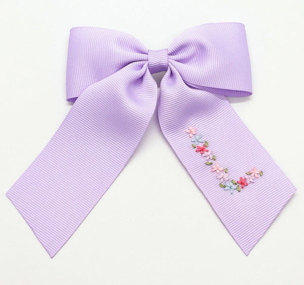 Single Layer Floral Initial Bow (hand embroidered)