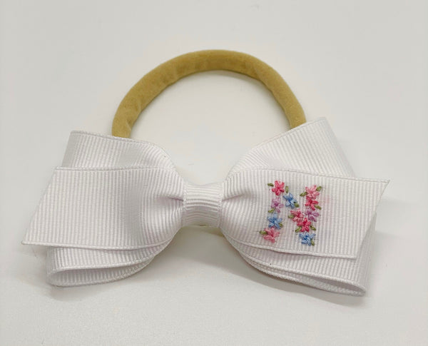 Lottie Bow Floral Initial Hand-Embroidered